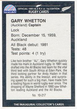 1991 Regina NZRFU 1st Edition #10 Gary Whetton Back